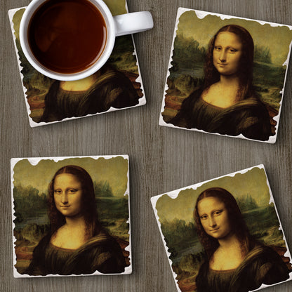 Thirstystone Mona Lisa 4 Pack Tumbled Tile Stone Coasters 4" Square Manufactured in the USA