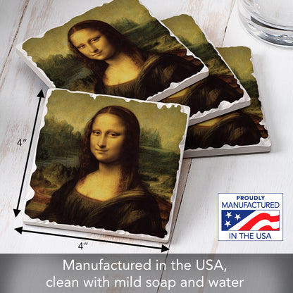 Thirstystone Mona Lisa 4 Pack Tumbled Tile Stone Coasters 4" Square Manufactured in the USA