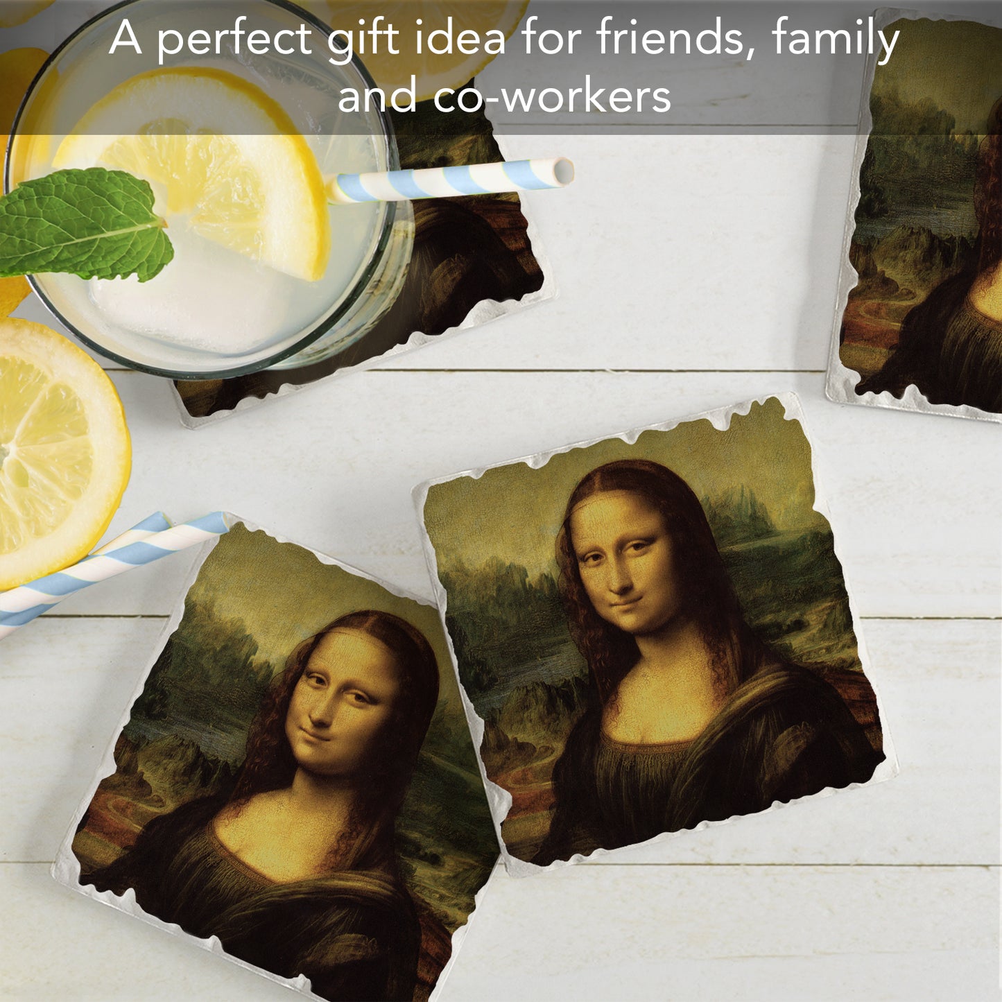 Thirstystone Mona Lisa 4 Pack Tumbled Tile Stone Coasters 4" Square Manufactured in the USA