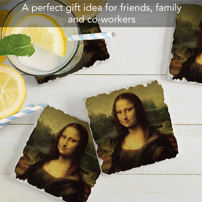 Thirstystone Mona Lisa 4 Pack Tumbled Tile Stone Coasters 4" Square Manufactured in the USA
