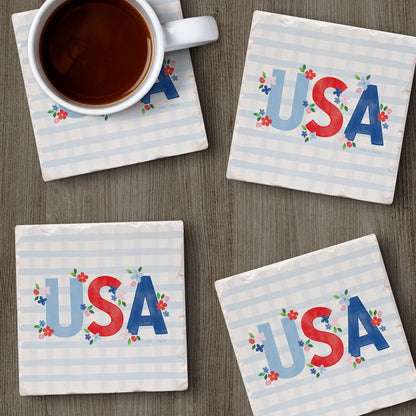 Thirstystone USA Gingham 4 Pack Tumbled Tile Coasters 4" Square