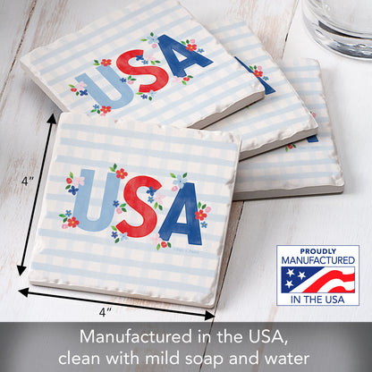 Thirstystone USA Gingham 4 Pack Tumbled Tile Coasters 4" Square
