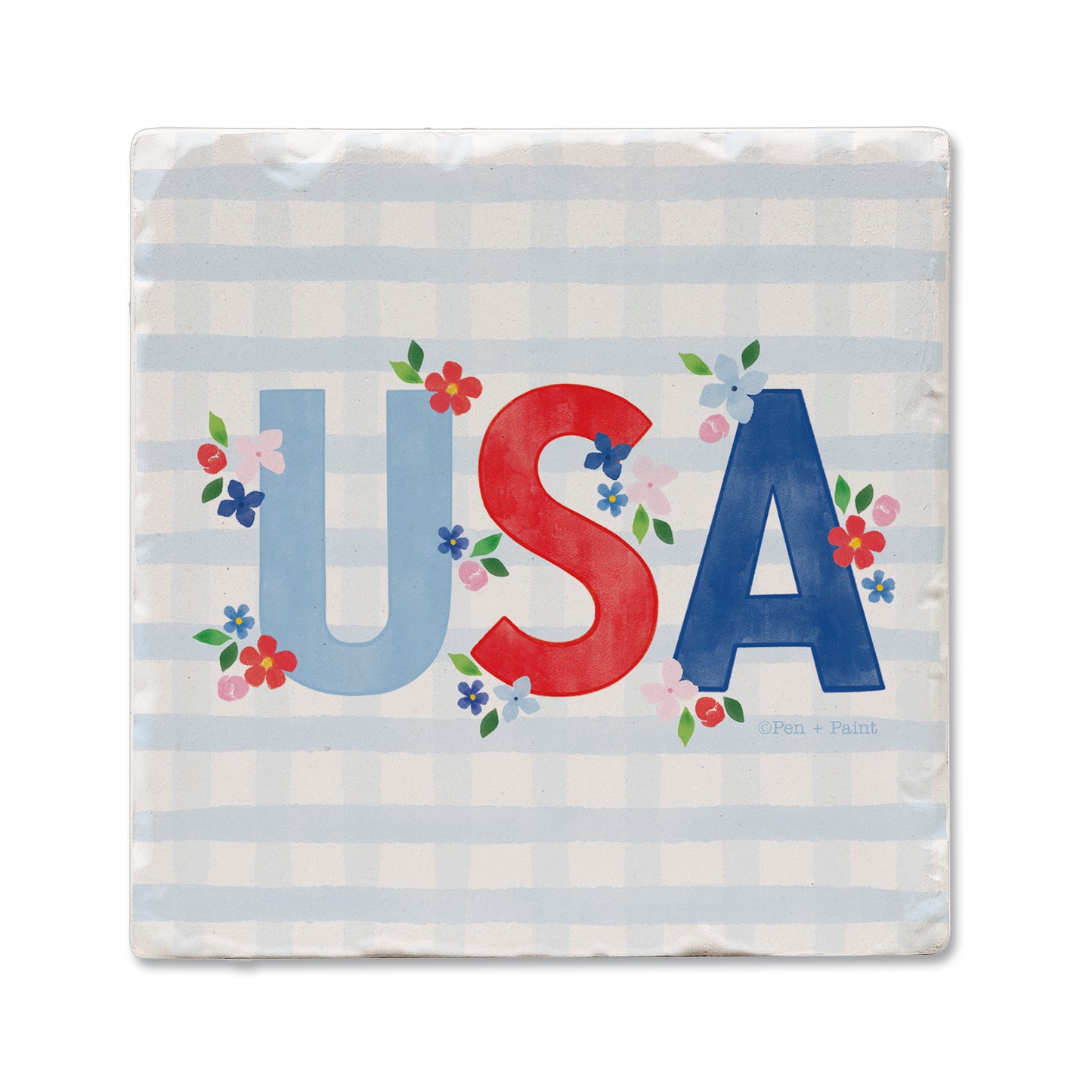 Thirstystone USA Gingham 4 Pack Tumbled Tile Coasters 4" Square