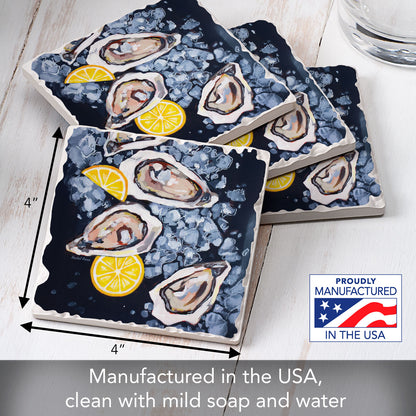 Thirstystone Oysters 4 Pack Tumbled Tile Stone Coasters 4" Square Manufactured in the USA