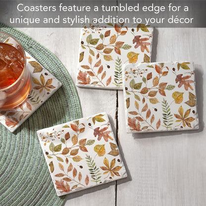Thirstystone Autumn Leaves 4 Pack Tumbled Tile Stone Coasters 4" Square Manufactured in the USA