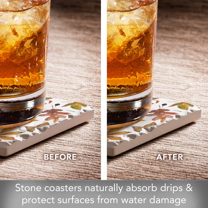Thirstystone Autumn Leaves 4 Pack Tumbled Tile Stone Coasters 4" Square Manufactured in the USA