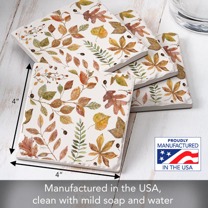 Thirstystone Autumn Leaves 4 Pack Tumbled Tile Stone Coasters 4" Square Manufactured in the USA