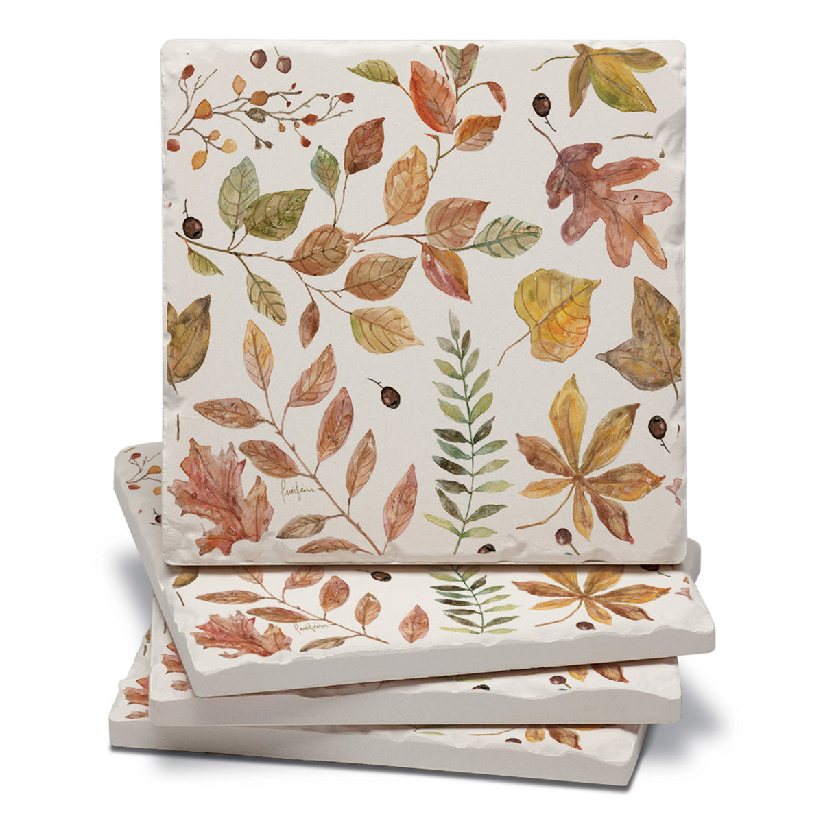 Thirstystone Autumn Leaves 4 Pack Tumbled Tile Stone Coasters 4" Square Manufactured in the USA