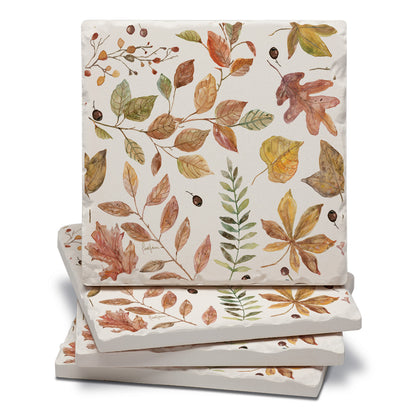 Thirstystone Autumn Leaves 4 Pack Tumbled Tile Stone Coasters 4" Square Manufactured in the USA