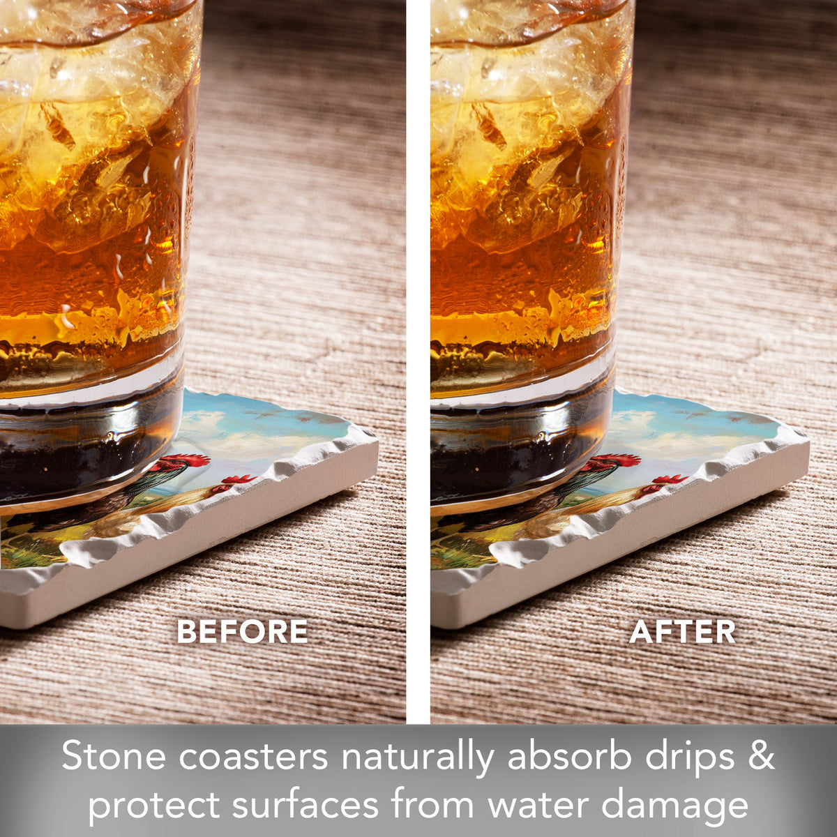 Thirstystone Chicken Brood 4 Pack Tumbled Tile Stone Coasters 4" Square Manufactured in the USA