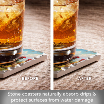 Thirstystone Chicken Brood 4 Pack Tumbled Tile Stone Coasters 4" Square Manufactured in the USA