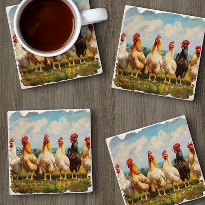 Thirstystone Chicken Brood 4 Pack Tumbled Tile Stone Coasters 4" Square Manufactured in the USA