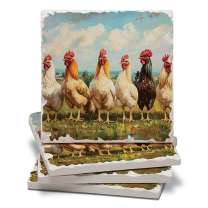 Thirstystone Chicken Brood 4 Pack Tumbled Tile Stone Coasters 4" Square Manufactured in the USA