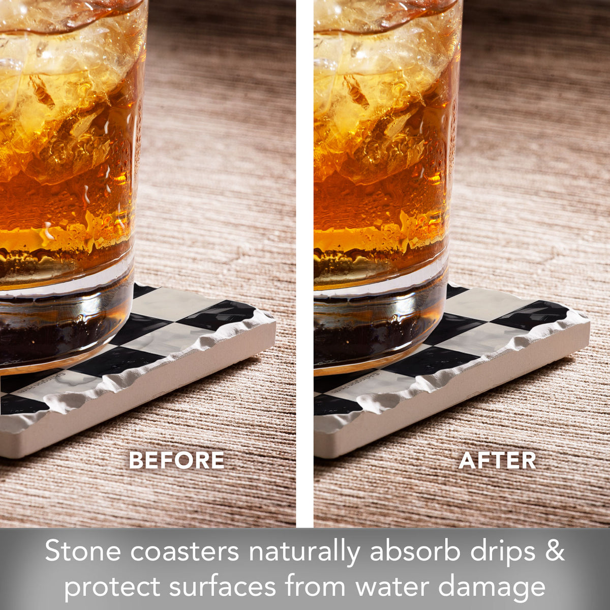 Thirstystone Arlington Check 4 Pack Tumbled Tile Stone Coasters 4" Square Manufactured in the USA