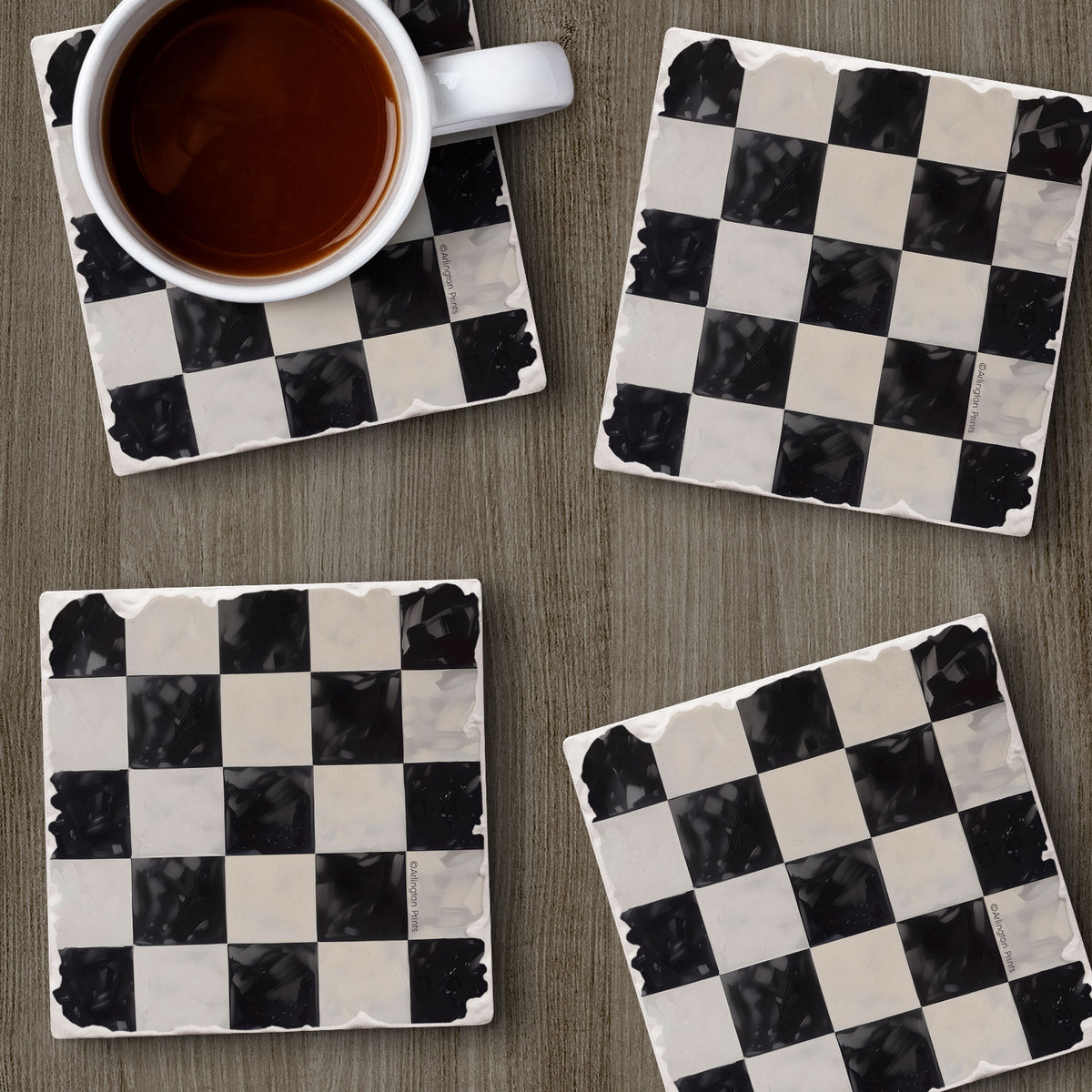Thirstystone Arlington Check 4 Pack Tumbled Tile Stone Coasters 4" Square Manufactured in the USA