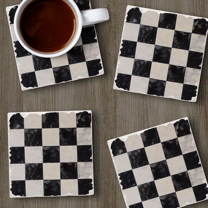 Thirstystone Arlington Check 4 Pack Tumbled Tile Stone Coasters 4" Square Manufactured in the USA