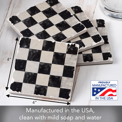 Thirstystone Arlington Check 4 Pack Tumbled Tile Stone Coasters 4" Square Manufactured in the USA