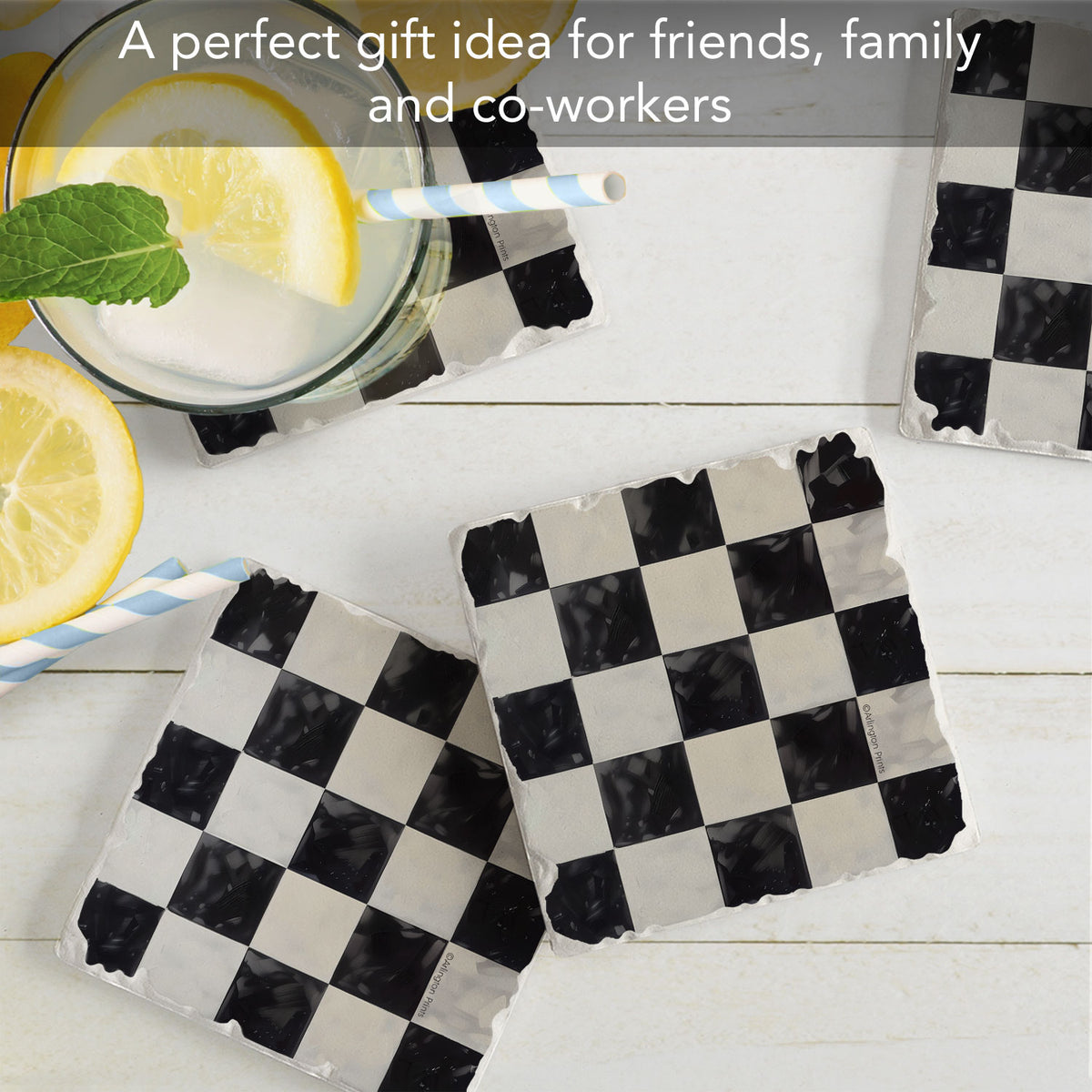 Thirstystone Arlington Check 4 Pack Tumbled Tile Stone Coasters 4" Square Manufactured in the USA