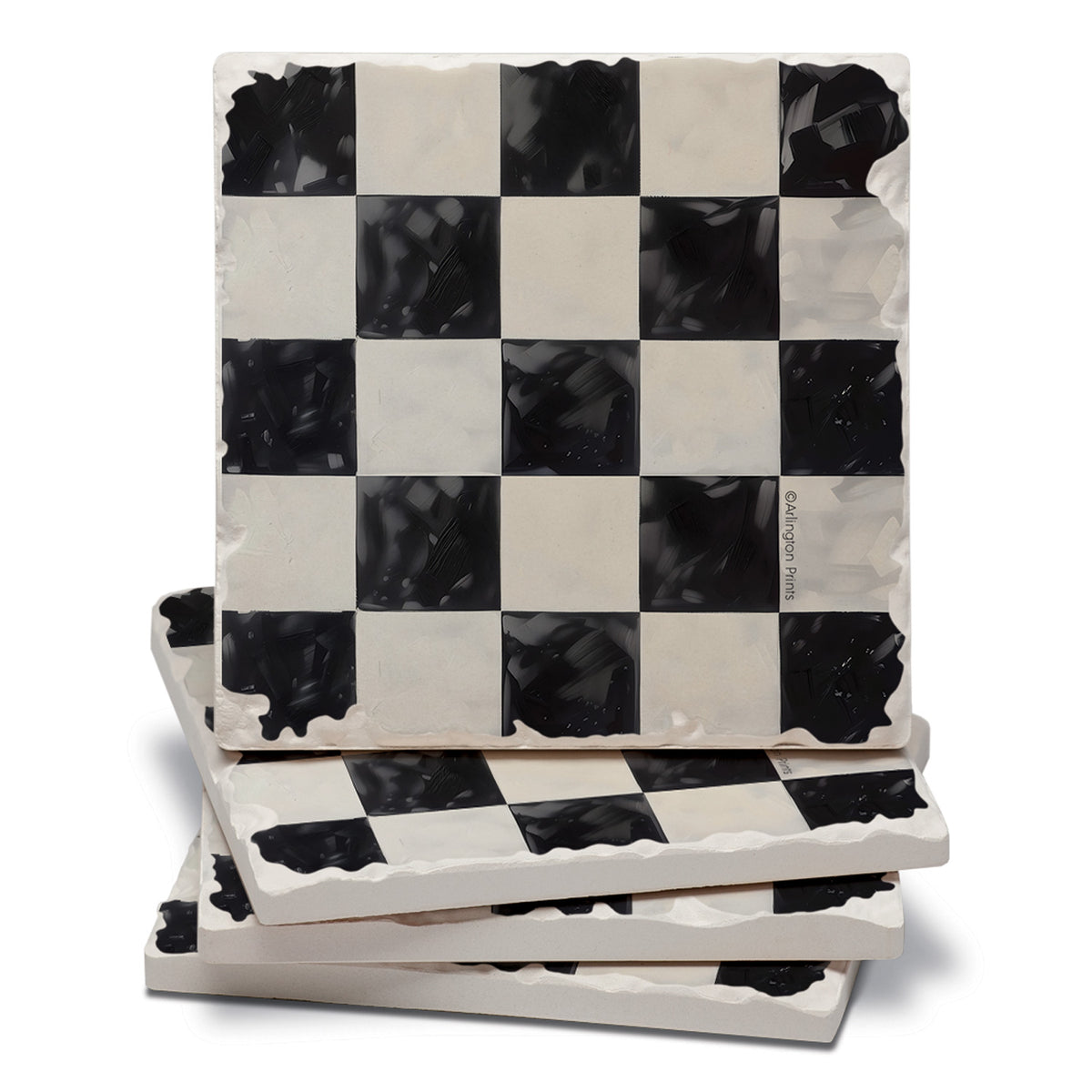 Thirstystone Arlington Check 4 Pack Tumbled Tile Stone Coasters 4" Square Manufactured in the USA