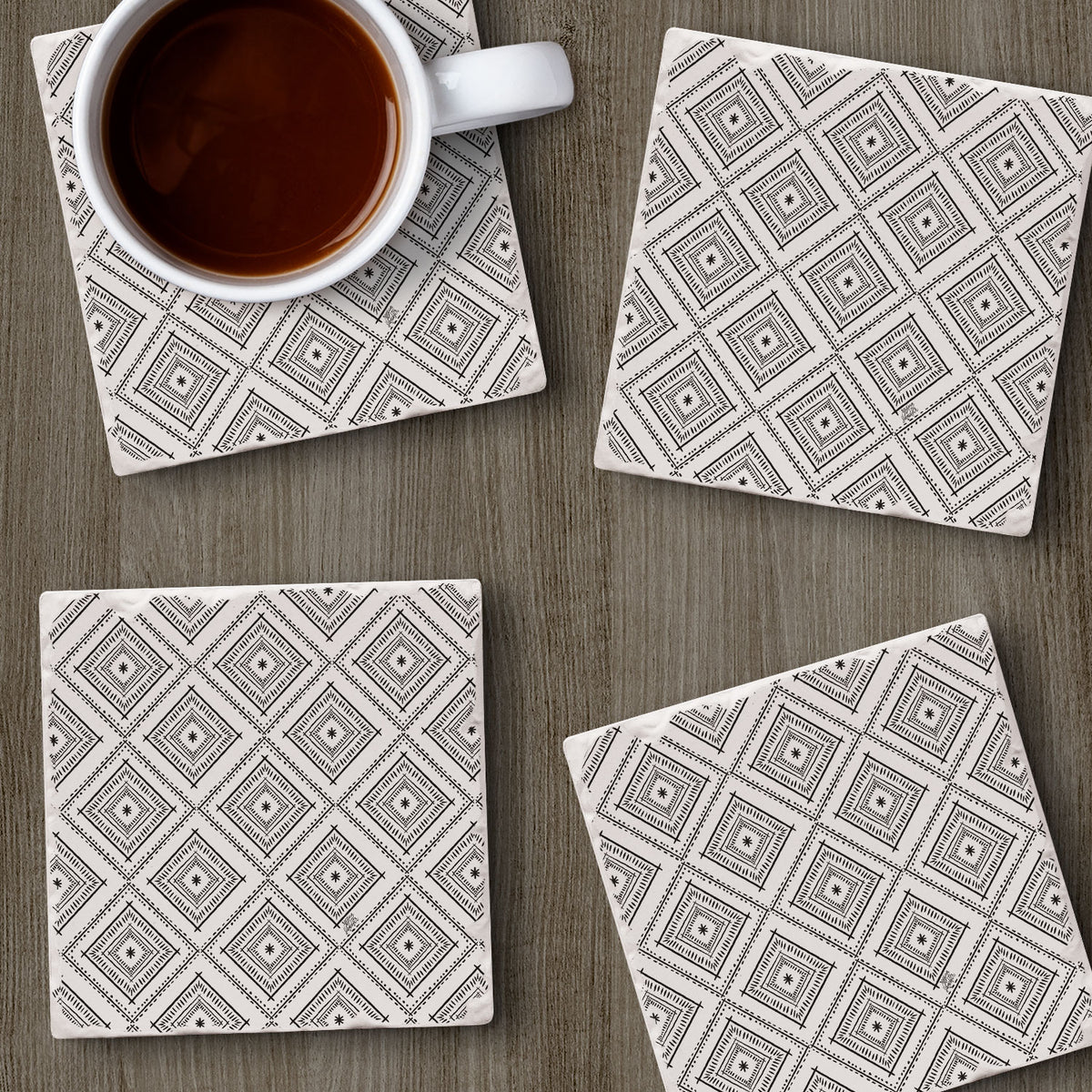 Thirstystone Botanical Farmhouse 4 Pack Tumbled Tile Stone Coasters 4" Square Manufactured in the USA