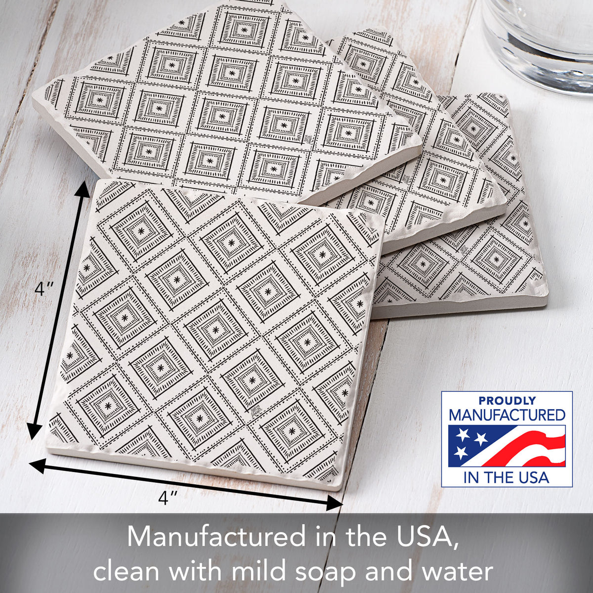 Thirstystone Botanical Farmhouse 4 Pack Tumbled Tile Stone Coasters 4" Square Manufactured in the USA