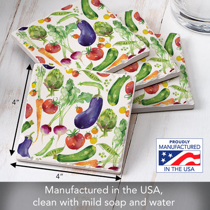 Thirstystone Eat Veggies 4 Pack Tumbled Tile Stone Coasters 4" Square Manufactured in the USA