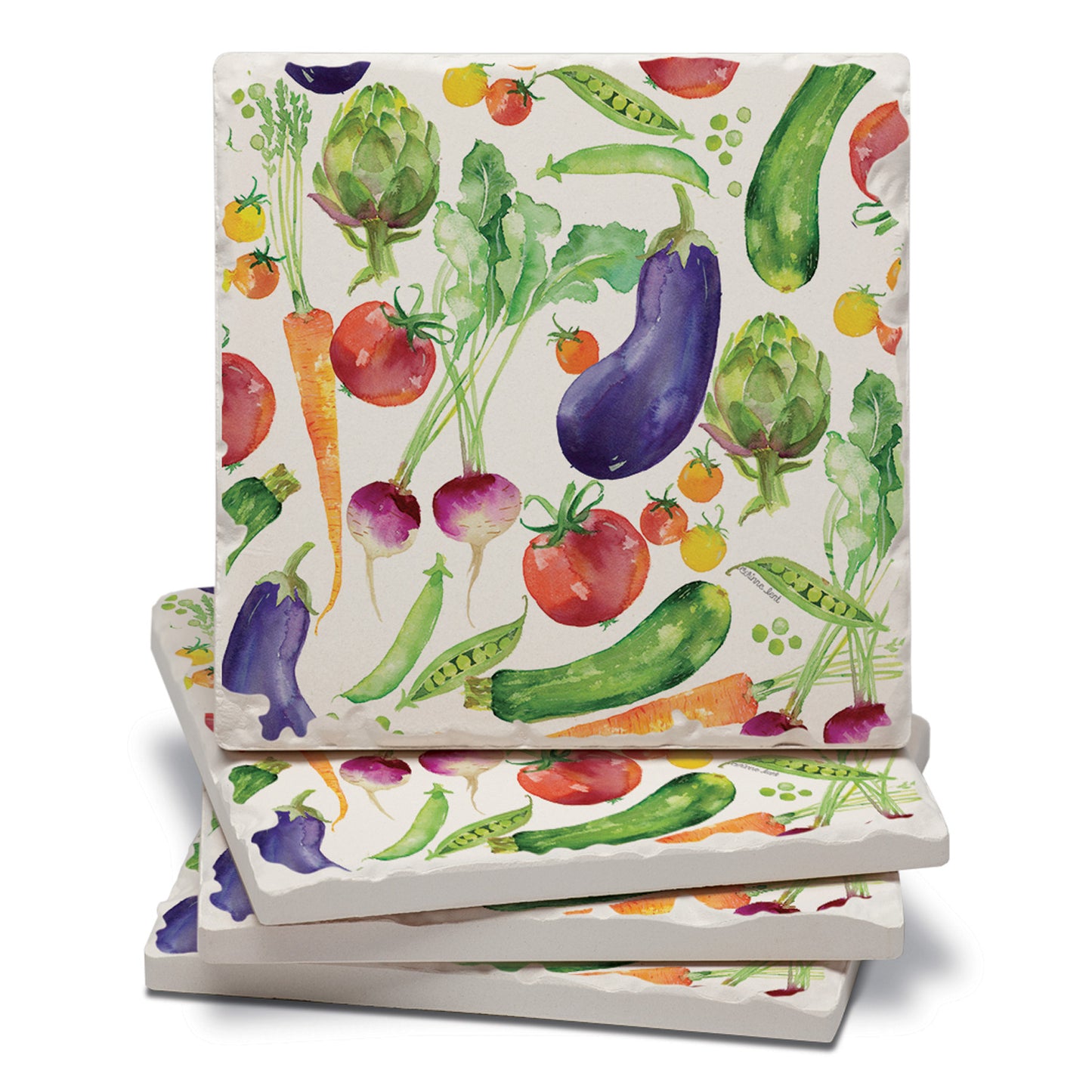 Thirstystone Eat Veggies 4 Pack Tumbled Tile Stone Coasters 4" Square Manufactured in the USA