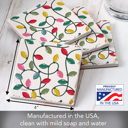 Thirstystone String Lights 4 Pack Tumbled Tile Stone Coasters 4" Square Manufactured in the USA