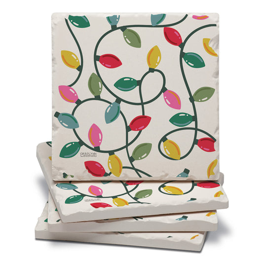 Thirstystone String Lights 4 Pack Tumbled Tile Stone Coasters 4" Square Manufactured in the USA