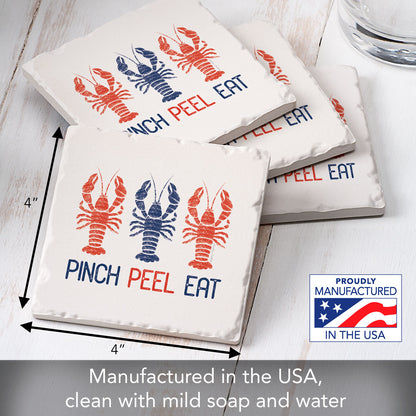 Thirstystone Pinch Peel Eat 4 Pack Tumbled Tile Stone Coasters 4" Square Manufactured in the USA