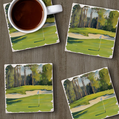 Thirstystone Golf Course 4 Pack Tumbled Tile Stone Coasters 4" Square Manufactured in the USA