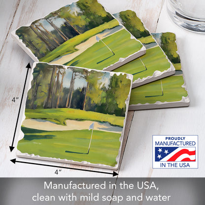 Thirstystone Golf Course 4 Pack Tumbled Tile Stone Coasters 4" Square Manufactured in the USA