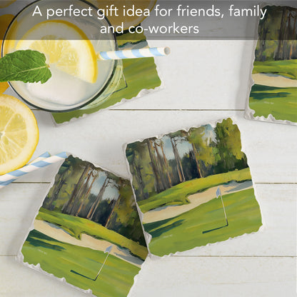 Thirstystone Golf Course 4 Pack Tumbled Tile Stone Coasters 4" Square Manufactured in the USA
