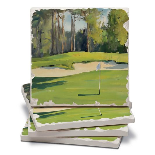 Thirstystone Golf Course 4 Pack Tumbled Tile Stone Coasters 4" Square Manufactured in the USA