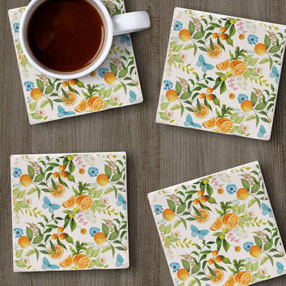 Thirstystone Sweet Clementine 4 Pack Tumbled Tile Stone Coasters 4" Square Manufactured in the USA
