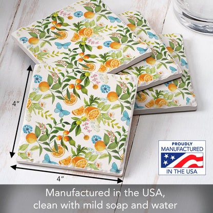 Thirstystone Sweet Clementine 4 Pack Tumbled Tile Stone Coasters 4" Square Manufactured in the USA