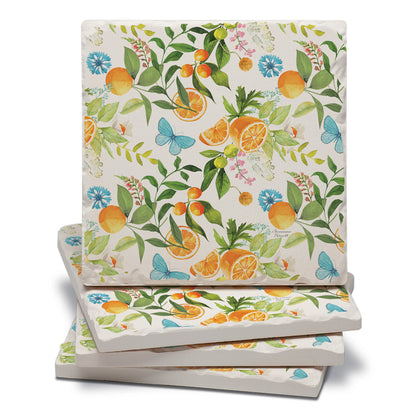 Thirstystone Sweet Clementine 4 Pack Tumbled Tile Stone Coasters 4" Square Manufactured in the USA