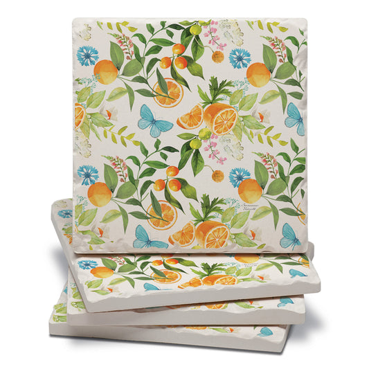 Thirstystone Sweet Clementine 4 Pack Tumbled Tile Stone Coasters 4" Square Manufactured in the USA