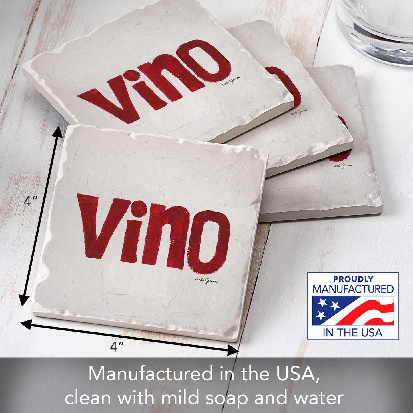 Thirstystone Vino 4 Pack Tumbled Tile Stone Coasters 4" Square Manufactured in the USA