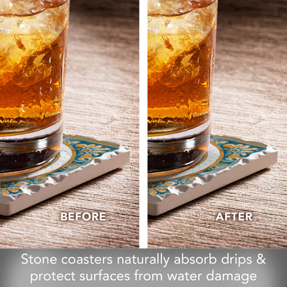 Thirstystone Medallion 4 Pack Tumbled Tile Stone Coasters 4" Square Manufactured in the USA