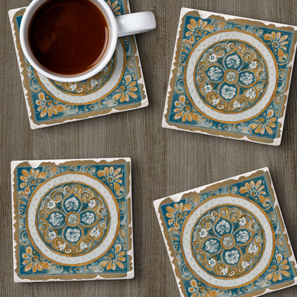 Thirstystone Medallion 4 Pack Tumbled Tile Stone Coasters 4" Square Manufactured in the USA