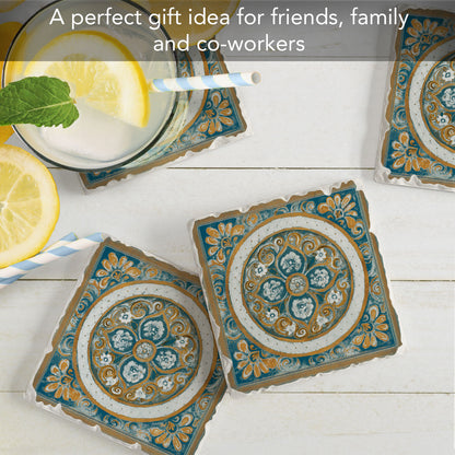 Thirstystone Medallion 4 Pack Tumbled Tile Stone Coasters 4" Square Manufactured in the USA