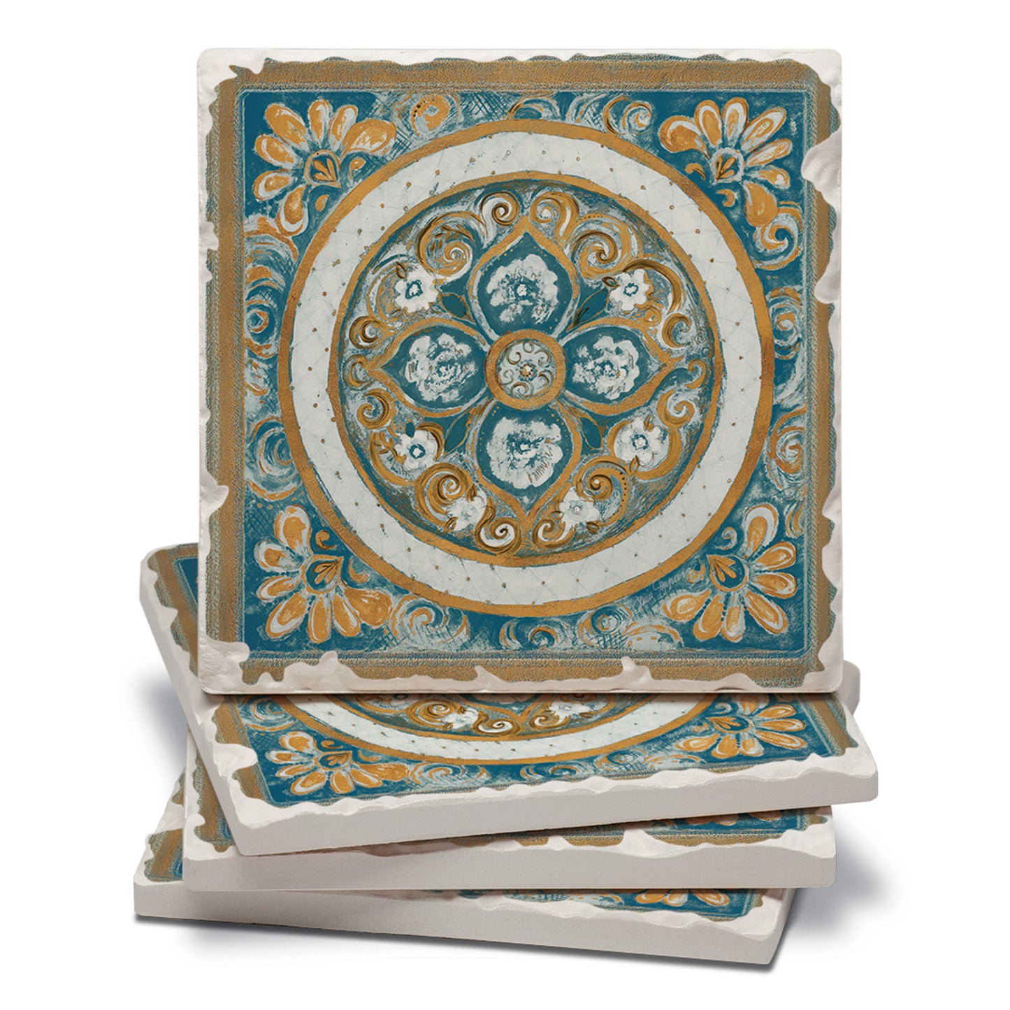 Thirstystone Medallion 4 Pack Tumbled Tile Stone Coasters 4" Square Manufactured in the USA