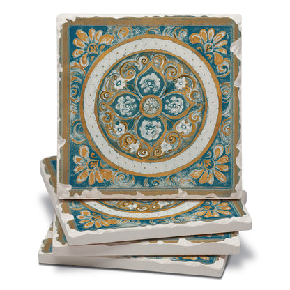 Thirstystone Medallion 4 Pack Tumbled Tile Stone Coasters 4" Square Manufactured in the USA