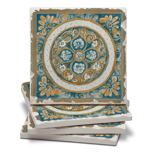 Thirstystone Medallion 4 Pack Tumbled Tile Stone Coasters 4" Square Manufactured in the USA