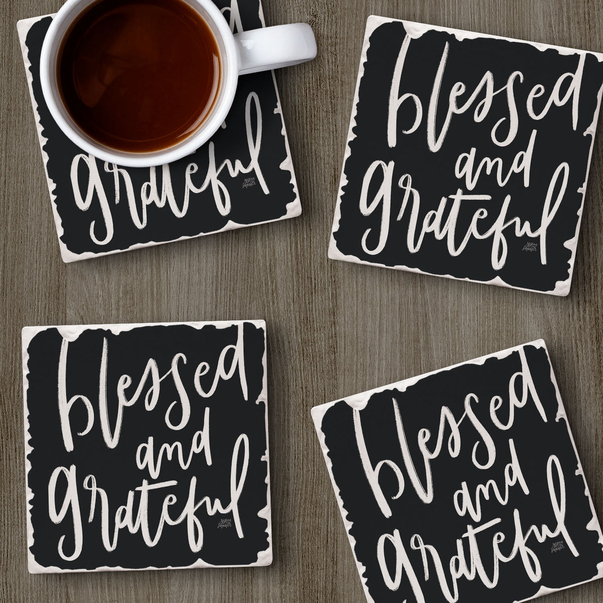 Thirstystone Blessed & Grateful 4 Pack Tumbled Tile Stone Coasters 4" Square Manufactured in the USA