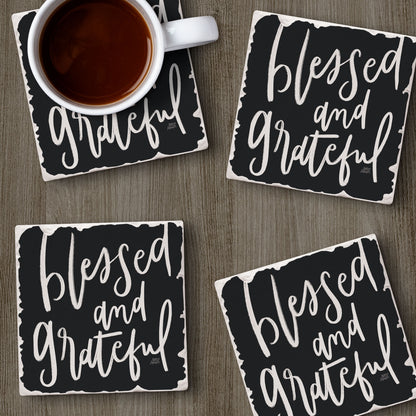 Thirstystone Blessed & Grateful 4 Pack Tumbled Tile Stone Coasters 4" Square Manufactured in the USA
