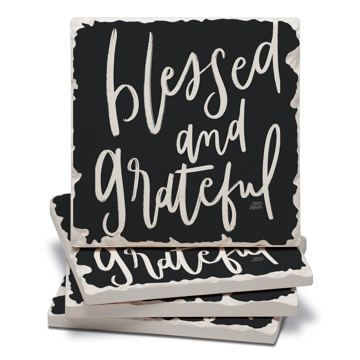 Thirstystone Blessed & Grateful 4 Pack Tumbled Tile Stone Coasters 4" Square Manufactured in the USA