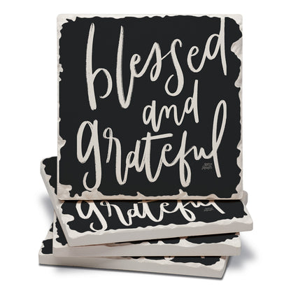 Thirstystone Blessed & Grateful 4 Pack Tumbled Tile Stone Coasters 4" Square Manufactured in the USA