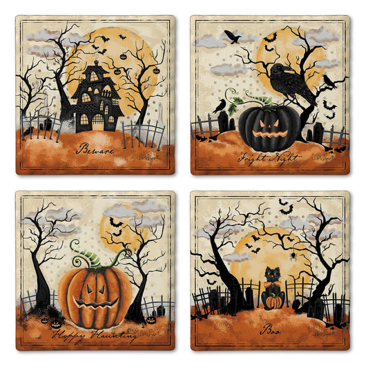 Thirstystone Haunted Valley 4 Pack Assorted Tumbled Tile Stone Coasters 4" Square